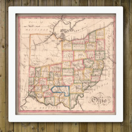 Vintage Karta i Ohio Poster