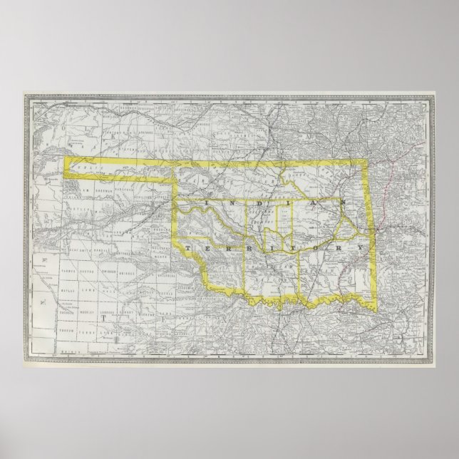 Vintage Karta i Oklahoma (1889) Poster (Framsidan)