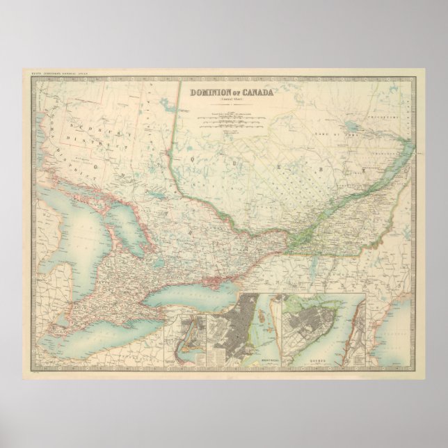 Vintage Karta i Ontario och Quebec (1912) Poster (Framsidan)
