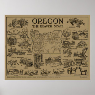 Vintage Karta i Oregon (1912) Poster