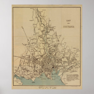 Vintage Karta i Oslo-Norgen (1881) Poster