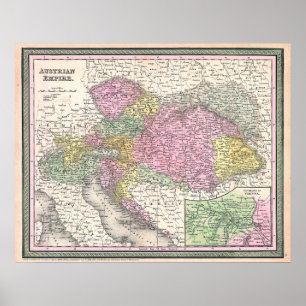 Vintage Karta i Österrike, 1853 Poster