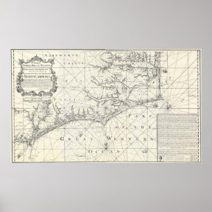 Vintage Karta i Östra North Carolina (1738) Poster