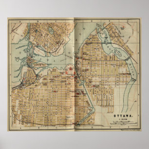 Vintage Karta i Ottawa Kanada (1894) Poster