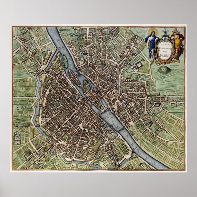 Vintage Karta i Paris (1657) Poster (Framsidan)