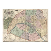 Vintage Karta i Paris (1878)