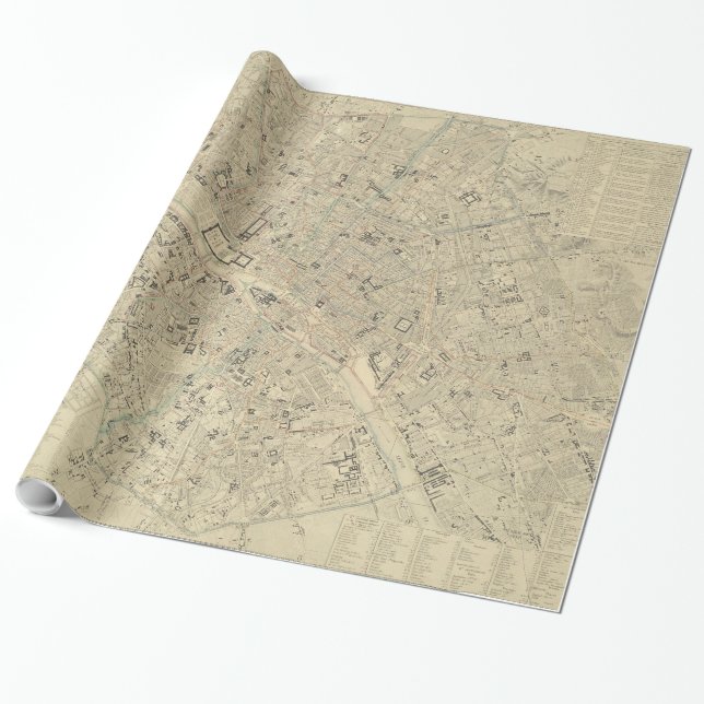 Vintage Karta i Paris Frankrike (1843) Presentpapper (Utrullad)