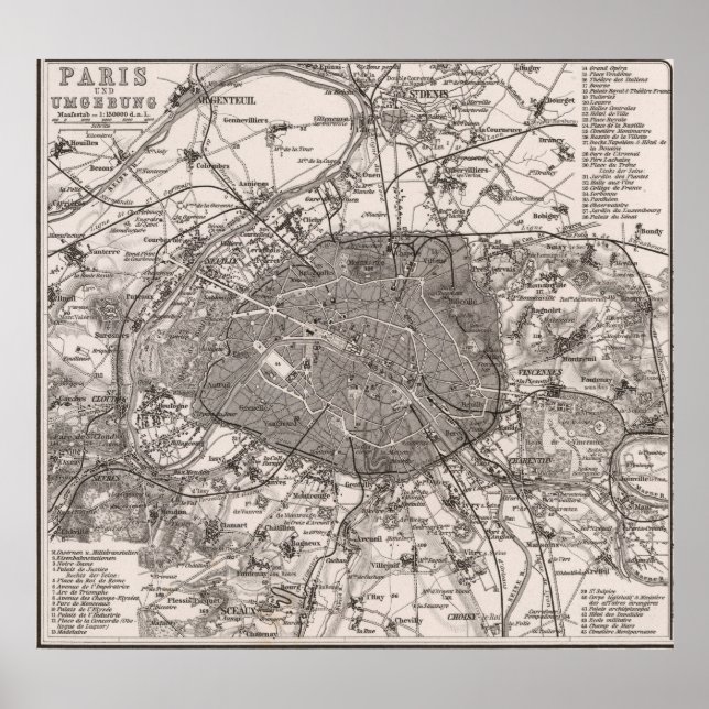 Vintage Karta i Paris Frankrike (1873) Poster (Framsidan)