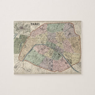 Vintage Karta i Paris Frankrike 1878 Pussel