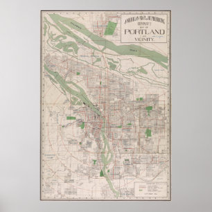 Vintage Karta i Portland Oregon (1912) Poster