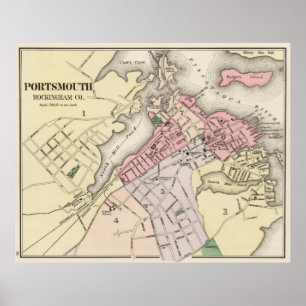 Vintage Karta i Portsmouth NH (1877) Poster