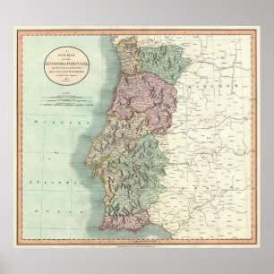 Vintage Karta i Portugal (1801) Poster