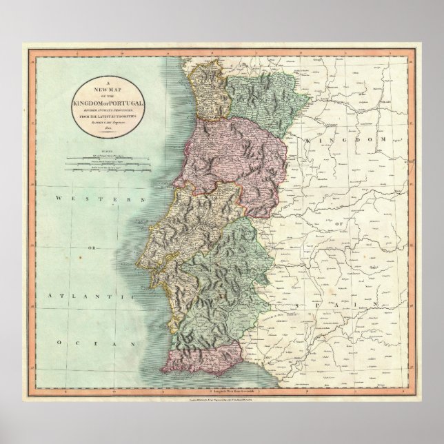 Vintage Karta i Portugal (1801) Poster (Framsidan)