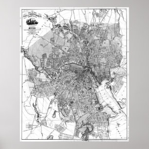 Vintage Karta i Providence Rhode island (1899) BW Poster