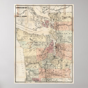 Vintage Karta i Puget Ljud (1891) Poster