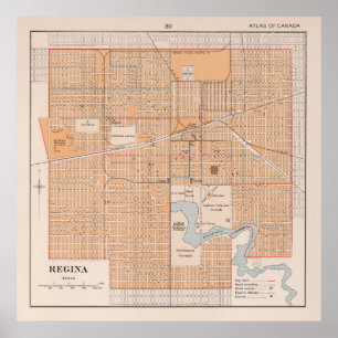 Vintage Karta i Regina Saskatchewan (1915) Poster