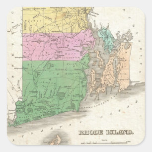 Vintage Karta i Rhode island (1827) Fyrkantigt Klistermärke
