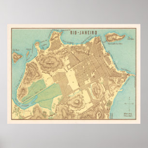 Vintage Karta i Rio de Janeiro Brasilien (1858) Poster
