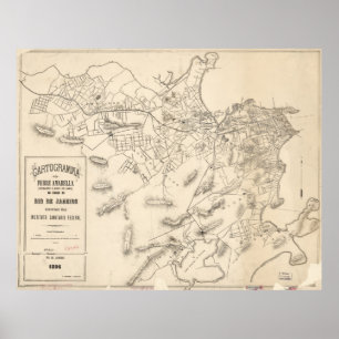 Vintage Karta i Rio de Janeiro Brasilien (1896) Poster