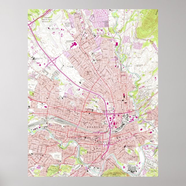 Vintage Karta i Roanoke Virginia (1963) Poster (Framsidan)