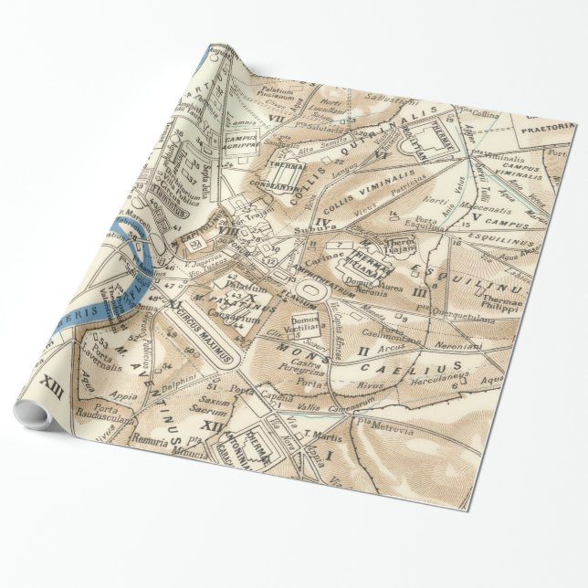 Vintage Karta i Roms Italien (1870) Presentpapper (Utrullad)