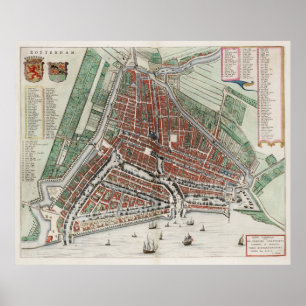 Vintage Karta i Rotterdam Nederländerna (1649) 2 Poster