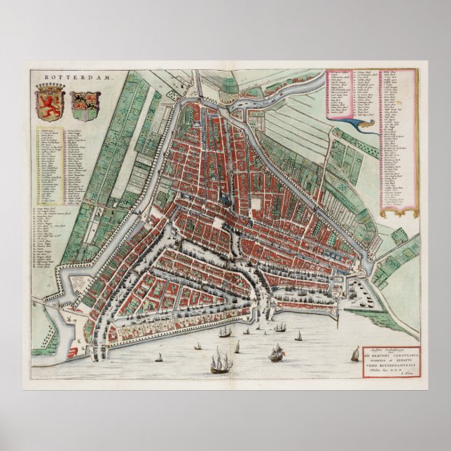 Vintage Karta i Rotterdam Nederländerna (1649) 2 Poster (Framsidan)