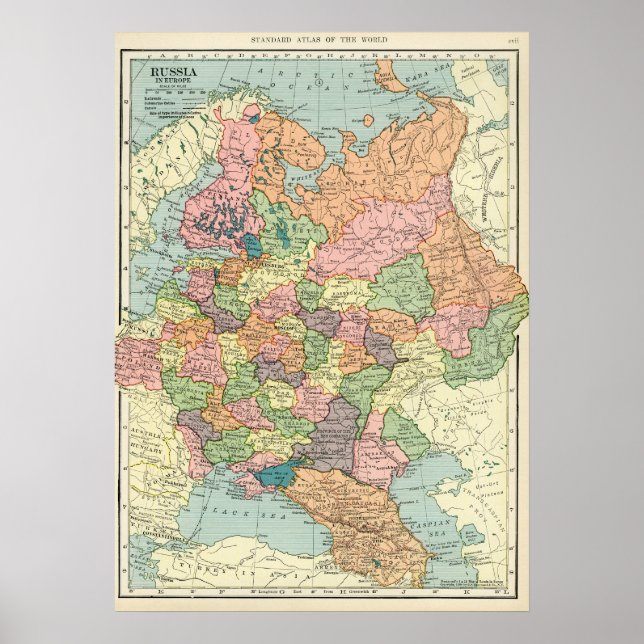 Vintage Karta i Ryssland Poster (Framsidan)