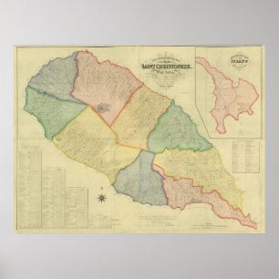 Vintage Karta i Saint Kitts (1828) Poster