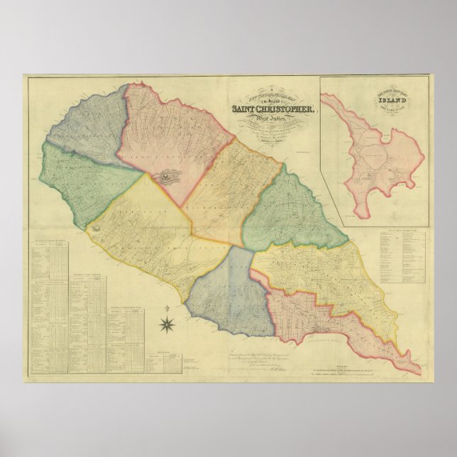 Vintage Karta i Saint Kitts (1828) Poster (Framsidan)