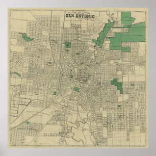 Vintage Karta i San Antonio Texas (1909) Poster