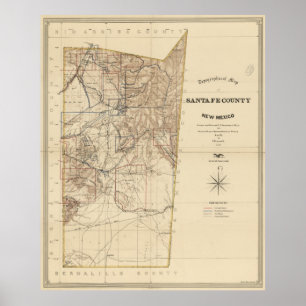Vintage Karta i Santa Fe County NM (1883) Poster