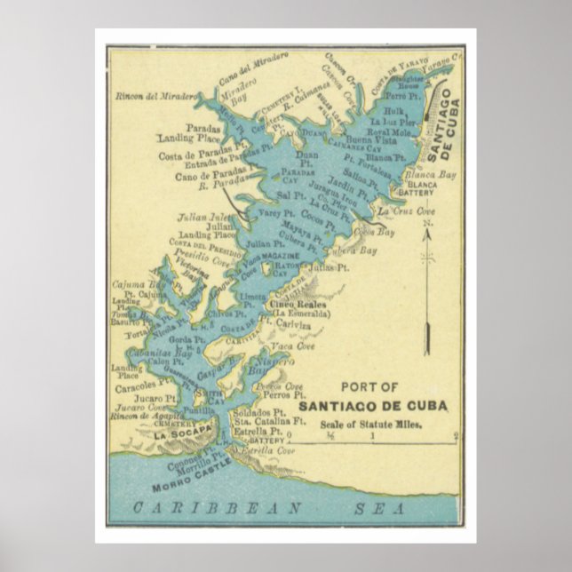 Vintage Karta i Santiago de Cuba (1898) Poster (Framsidan)