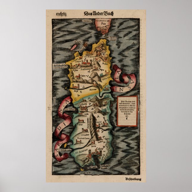 Vintage Karta i Sardiniens Italien (1600-talet) Poster (Framsidan)