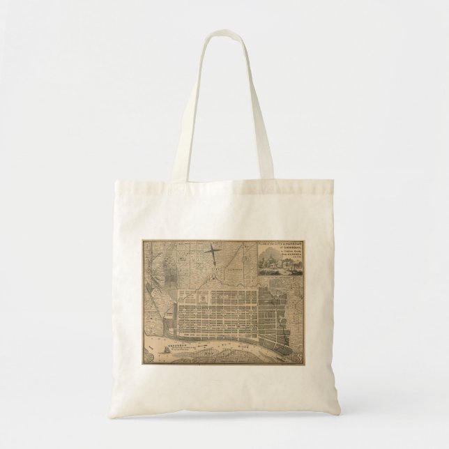 Vintage Karta i Savannah Georgia 1800-talet Tygkasse (Framsidan)