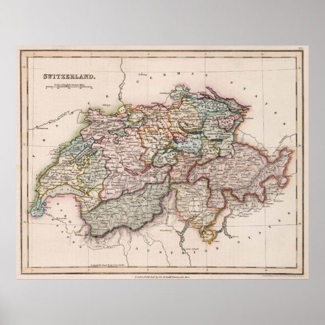 Vintage Karta i Schweiz (1832) Poster (Framsidan)