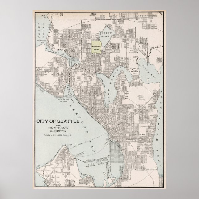 Vintage Karta i Seattle Washington (1901) Poster (Framsidan)