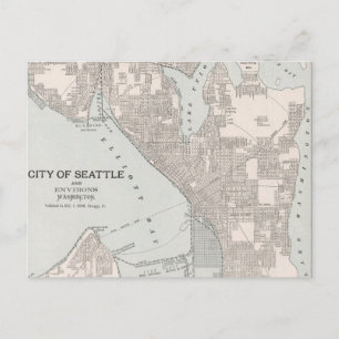 Vintage Karta i Seattle Washington (1901) Vykort