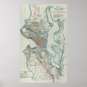Vintage Karta i Seattle Washington (1911) Poster