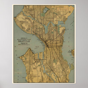 Vintage Karta i Seattle Washington Poster