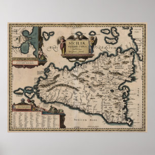 Vintage Karta i Siciliens Italien (1619) Poster