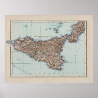 Vintage Karta i Siciliens Italien (1900)