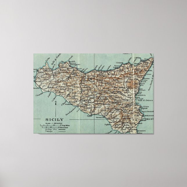 Vintage Karta i Siciliens Italien (1911) Canvastryck (Framsida)