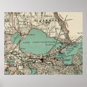 Vintage Karta i Sjö Pontchartåg (1887) Poster