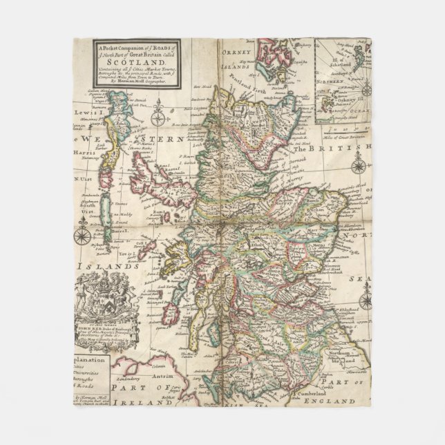 Vintage Karta i Skottland (1718) Fleecefilt (Framsidan)