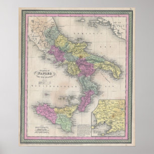 Vintage Karta i södra Italien (1853) Poster
