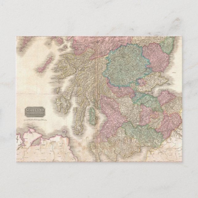 Vintage Karta i södra Skottland (1818) Vykort (Framsida)
