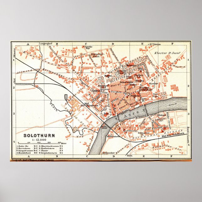Vintage Karta i Solothurn Schweiz (1913) Poster (Framsidan)