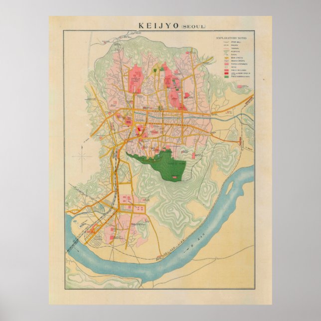 Vintage Karta i Söul Sydkorea (1939) Poster (Framsidan)