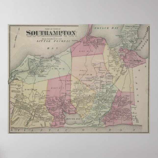 Vintage Karta i Southampton NY (1873) Poster (Framsidan)